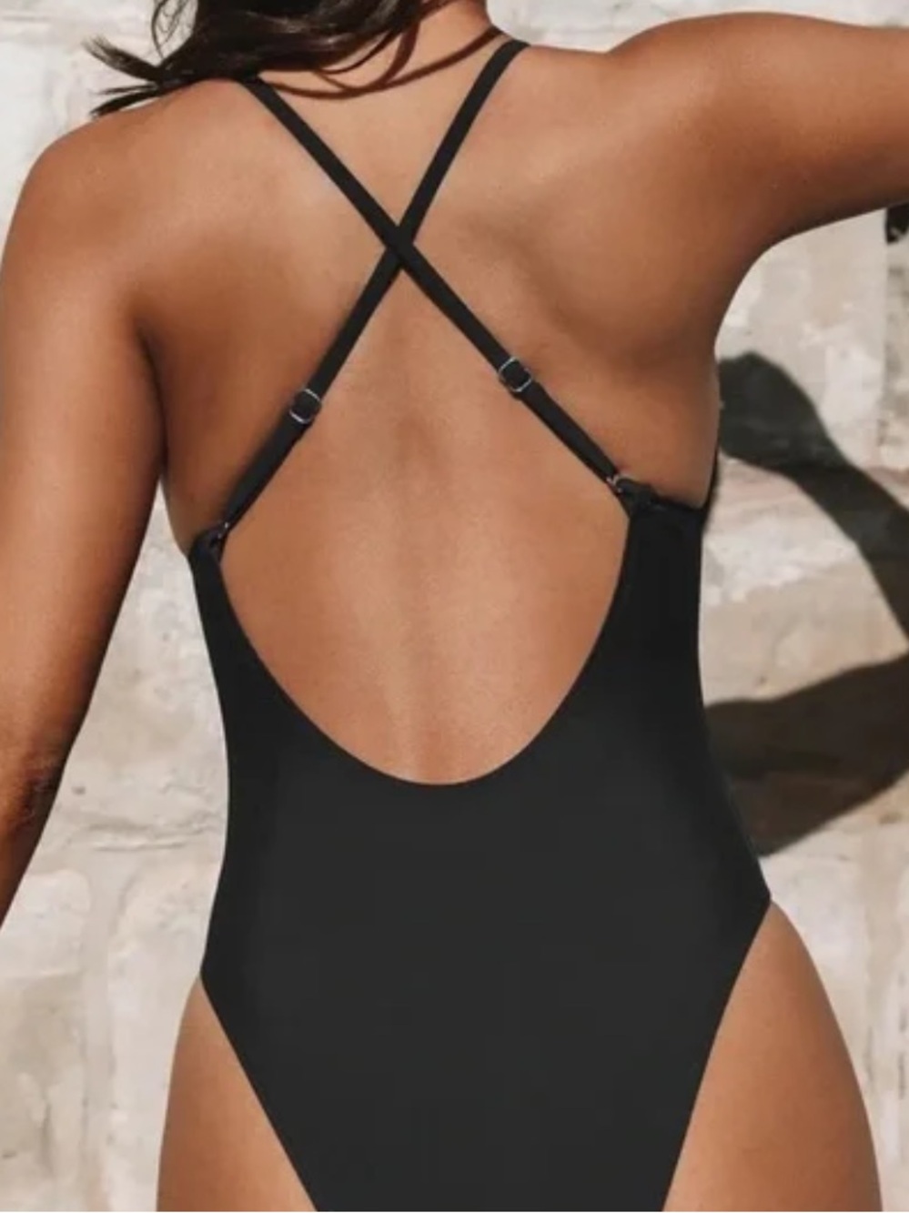 Cupshe Elegant Black Plunge V Crossback Onepiece Bathing Suit Black XS New - Picture 3 of 12